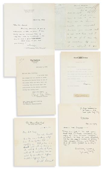 (WRITERS.) Group of 7 items Signed by 20th-century Americans: Eugene ONeill * Walter Lippmann * Carl van Doren * Will Durant * Robert